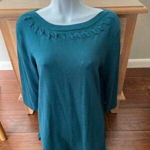 Cable & Gauge Teal Pullover Lightweight 3/4" Sleeve  Sweater Large